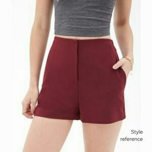 🟣 Sz S Forever 21 Women's High Waisted Red Shorts Burgundy Shorts